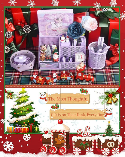 Purple Desk Accessories, 26Pcs Office Supplies and Desk Organizers, with Tape Dispenser, Stapler, Staple Remover Ect, Christmas Gifts