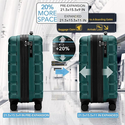 Flight Knight 21.5x15.5x9" Expandable Carry On Suitcase Hardside TSA Lock & USB C Port Lightweight Luggage Silent Double Spinner Wheels Maximum Canada Air Overhead Carry-On Bag Many Airlines Approved
