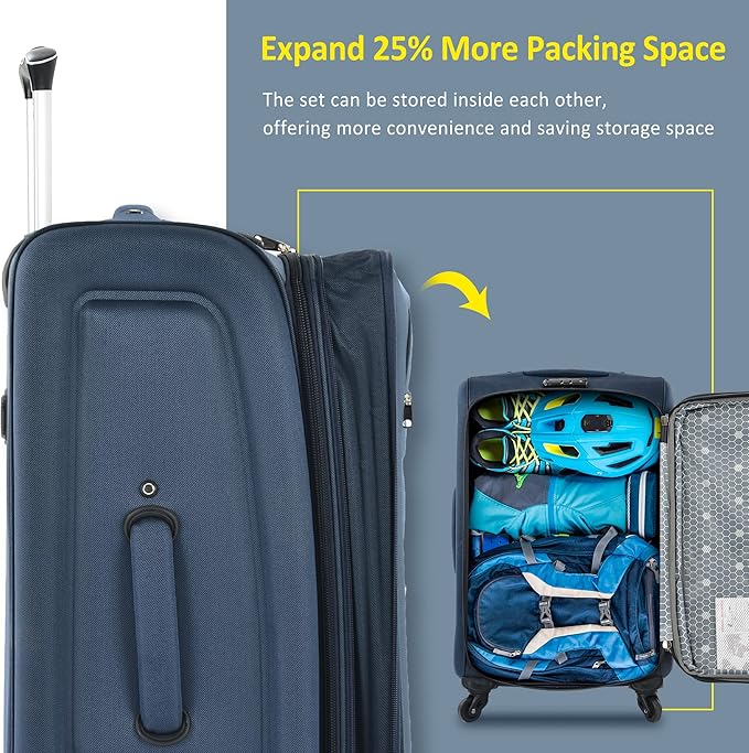 Luggage Sets 3 Piece Softside Expandable Lightweight Durable Softshell Suitcase Sets Spinner Wheels TSA Lock
