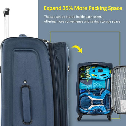 Luggage Sets 3 Piece Softside Expandable Lightweight Durable Softshell Suitcase Sets Spinner Wheels TSA Lock