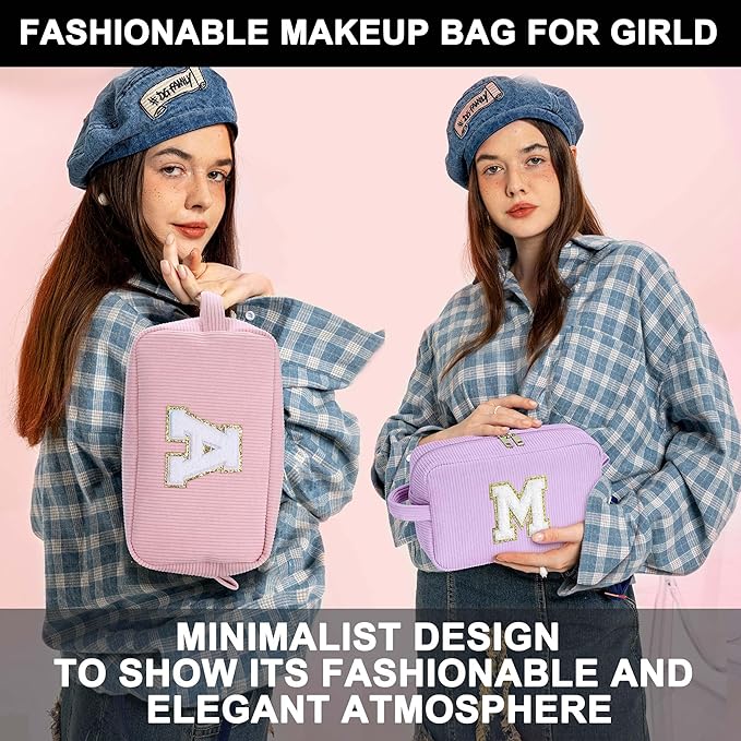YOOLIFE Girls Makeup Bag - Cute Initial Travel Make Up Bag Cosmetic Bag Personalized Mom Birthday Gifts for Mom Grandma Teacher Sister Friend Gifts Engagement Gift Preppy Stuff Girl Gifts Letter E