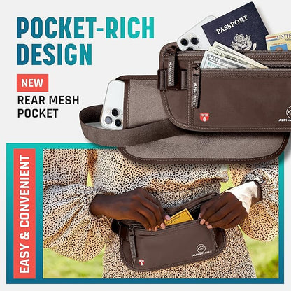 Alpha Keeper Hidden Travel Money Belt - RFID Blocking Waist Wallet & Passport Holder for Women and Men, Anti-Theft Slim Security Pouch