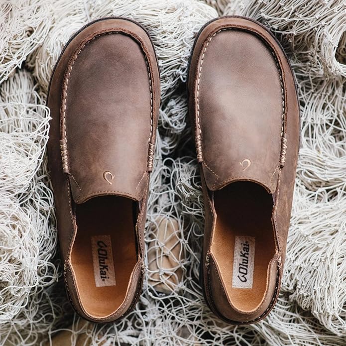OLUKAI Moloa Men's Premium Leather Shoes, Easy Slip On & Off Design, Casual & Versatile Loafer, Drop-in Heel & Enhanced Traction