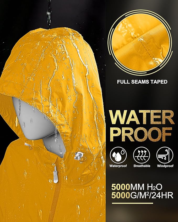 33,000ft Women's Waterproof Long Rain Coats Packable Rain Jacket with Hood Trench Coats Windbreaker