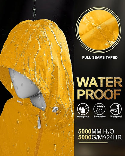 33,000ft Women's Waterproof Long Rain Coats Packable Rain Jacket with Hood Trench Coats Windbreaker