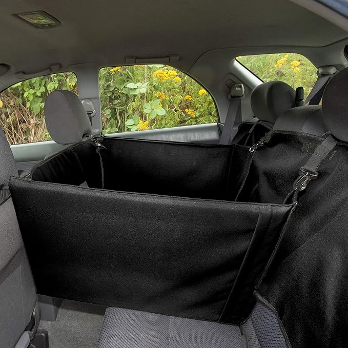 Furhaven Deluxe Multi-Panel Hard Bottom Platform Bridge Backseat Protector w/ Travel Bag - Black, One Size