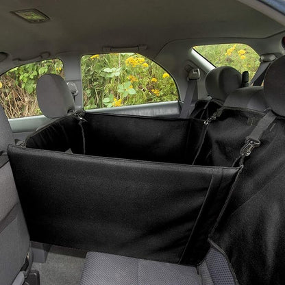 Furhaven Deluxe Multi-Panel Hard Bottom Platform Bridge Backseat Protector w/ Travel Bag - Black, One Size