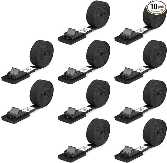 Lashing Straps with Padded Buckles Adjustable Cam Buckle Tie Down Cinch Strap for Packing Black 1in x10ft 10 Pack