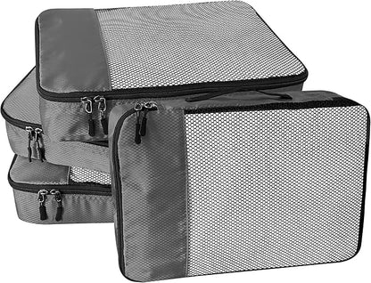 4-Piece Packing Cubes Travel Accessories Set for Suitcases - Luggage Organizer Bags with Double Zipper - Mesh Top - Small - Dark Grey