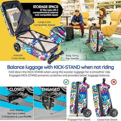 Teen Totes Detachable 4-in-1 Scooter Luggage for Kids – Ride-On Suitcase with Removable Luggage Body, Adjustable Handlebar, Durable Deck & Brake, Carry-On Size – Travel & Play