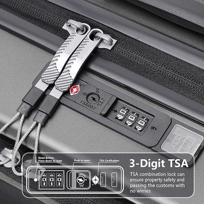 Luggage Sets 2 Piece, Carry On Luggage with Front Pocket & USB Port and 28 Inch Expandable Checked Luggage, Hybrid Soft Front & Hard Shell Suitcases with Spinner Wheels & TSA Lock, Grey
