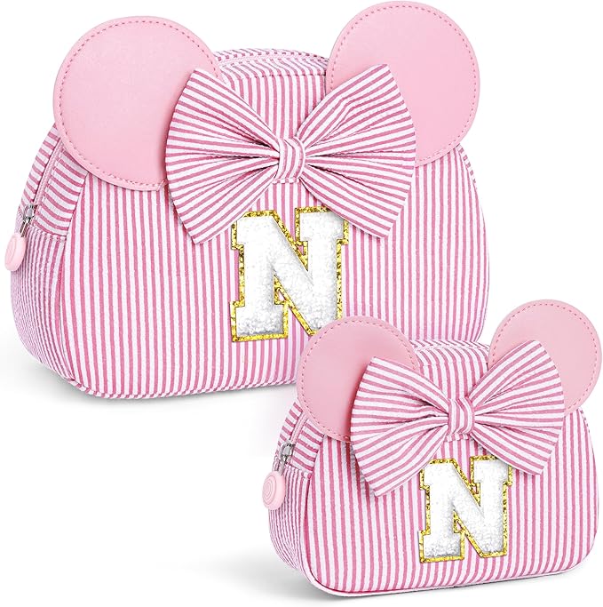 Initial Makeup Bag | Makeup Bags | Travel Cosmetic Bag | Birthday Gifts for Girls | Christmas Gifts for Kids | Birthday Gift for 4 5 6 7 8 9 10 11 12 13 Years Old Girl | Pink N