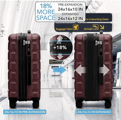 Flight Knight 24x16x10 Expandable Carry On Suitcase Hardside TSA Lock USB C Lightweight Luggage Silent Double Spinner Wheels Maximum Overhead Carry-On Bag For Virgin & South West Approved Airlines