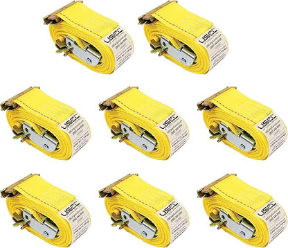 US Cargo Control E-Track Cam Buckle Straps (8-Pack), 2 Inch x 12 Foot E Track Straps with Cam Buckle and Spring E-Fittings, 2,500 LBS Break Strength, Easy-to-Use Tiedowns in Vans and Trailers