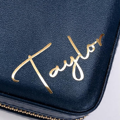 Angelina's Palace Personalized Jewelry Case with Name Engraved,Custom Leather Travel Jewelry Organizer Box for Rings,Earrings,Necklaces,Birthday Bridesmaid Gift For Women