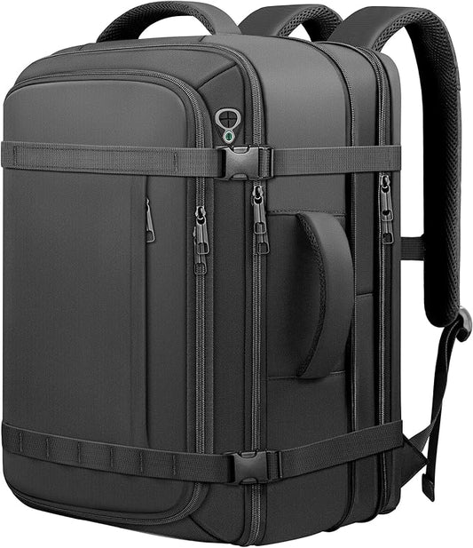Travel Backpack, 40-50L Expandable Carry On Backpack with Cable Access Port Fits 17.3 Inch Laptop Bag,Water Resistant Weekender Bag Men Women for Business Trips, College,Hiking,Daily Commuting,Black