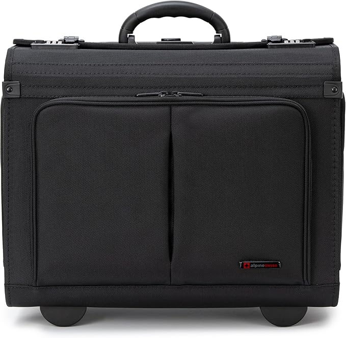 Alpine Swiss Rolling Briefcase Work Overnight Travel Bag Dual Locks Carry on Business Attache Case Black