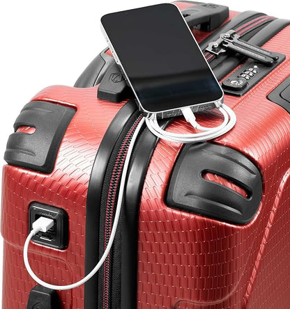 Traveler's Choice Maxporter II 22" Hardside Polycarbonate Spinner Carry-On Luggage, USB Port, TSA Lock, Red