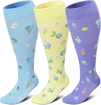 LEVSOX Plus Size Compression Socks for Women Men Wide Calf Extra Large 15-20 mmHg Knee High Sock for Nurses Pregnant Travel