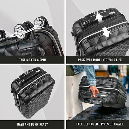 Kenneth Cole REACTION Diamond Tower Collection Lightweight Hardside Expandable 8-Wheel Spinner Travel Luggage, Black, 24-Inch Checked