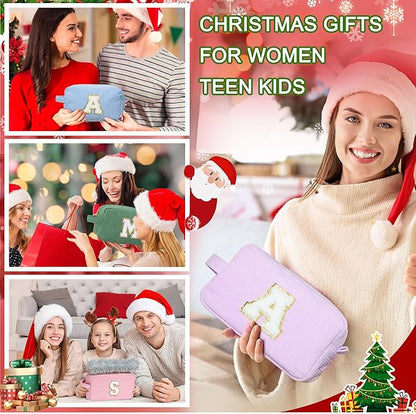 YOOLIFE Purple Travel Makeup Bag - Christmas Gifts for Teen Girl Kids Travel Makeup Bag Organizer Personalized Gifts for Women, Stocking Stuffers for Teen Girls Kids Purple Letter A
