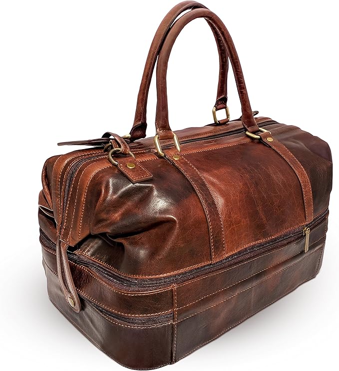 Leather Duffle Adventure Bag Weekender Travel Luggage with Shoe Compartment