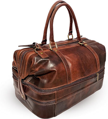 Leather Duffle Adventure Bag Weekender Travel Luggage with Shoe Compartment