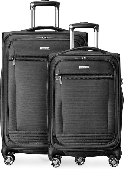 Ricardo Beverly Hills Avalon Softside 2-Piece Luggage Set Made with Sustainable 100% Recycled PET (rPET), Lightweight, Eco-Friendly Travel, Expandable, Dual Spinner Wheels, Black, (20" & 24")