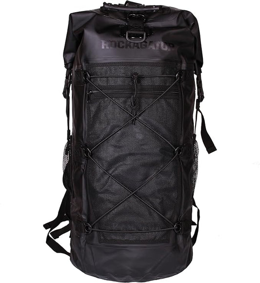 Rockagator Kanarra 90L Waterproof Backpack for Camping, Hiking, Mountaineering, Backpacking, Hunting, Fishing, Canoeing, Outdoor Activities, The Wet Outdoors - Large Capacity, Roll Top Closure, Black