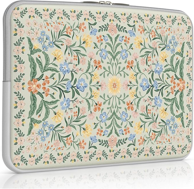 iCasso Laptop Sleeve 13 inch for MacBook Air 13-13.6 inch, Cute Laptop case for MacBook Pro 13 inch, Slim Protective Travel Carrying Case for MacBook Pro 14 inch, Chromebook, HP, Green Boho Floral