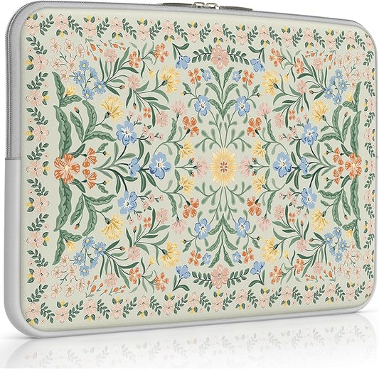 iCasso Laptop Sleeve 13 inch for MacBook Air 13-13.6 inch, Cute Laptop case for MacBook Pro 13 inch, Slim Protective Travel Carrying Case for MacBook Pro 14 inch, Chromebook, HP, Green Boho Floral