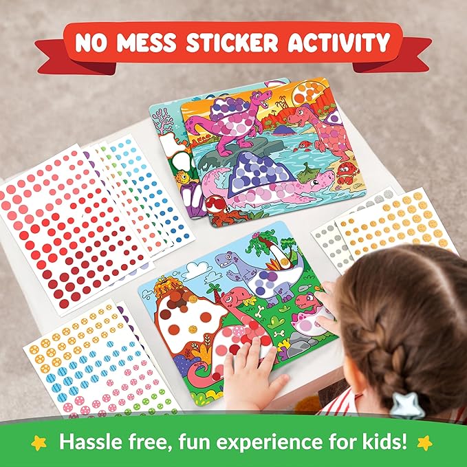 Dot Sticker Art Activity - Dinosaurs Dot Art, No Mess Crafts for Kids, Stocking Stuffers Toddlers, DIY Activity, Educational Gifts for Boys & Girls Ages 3, 4, 5, 6, 7 Year Old, Travel Toys