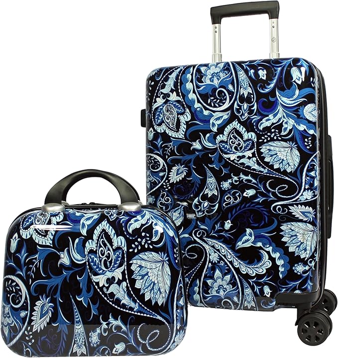 World Traveler VentureX Airline Approved 2-Piece Carry-On Luggage Set – Lightweight Hardside Polycarbonate Suitcase with Spinner Wheels - Paisley