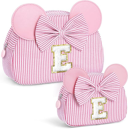 Christmas Gifts for Kids, Personalized Initial Makeup Bag Birthday Gifts for 2 3 4 5 6 7 Years Old Girl Kids Pink Initial Cosmetic Travel Toiletry Bag for Girls Sister Daughter Pink E