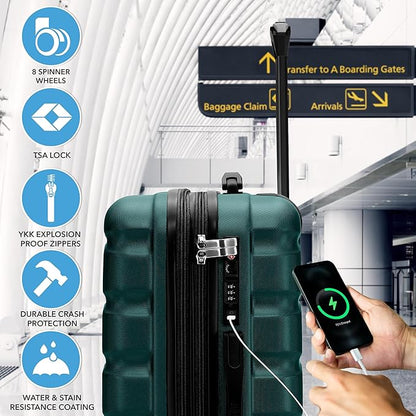 Flight Knight 24x16x10 Expandable Carry On Suitcase Hardside TSA Lock USB C Lightweight Luggage Silent Double Spinner Wheels Maximum Overhead Carry-On Bag For Virgin & South West Approved Airlines