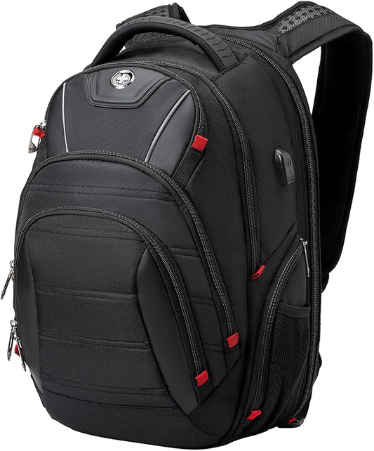 Swissdigital Design Travel Backpack for men, TSA Friendly USB Charging RFID Protection Business Backpack Fits 15.6" Laptops Black | J14-BR