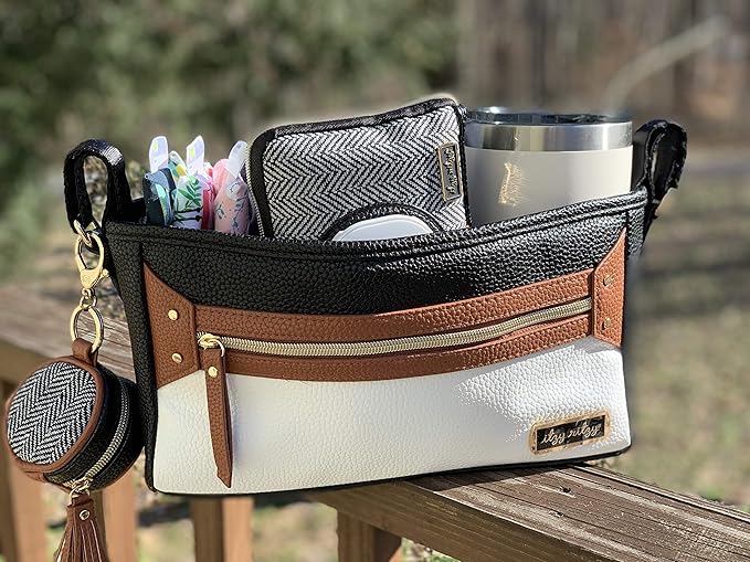 Itzy Ritzy Adjustable Stroller Caddy and Organizer Bag Featuring Front Zippered Pocket, 2 Built-In Interior Pockets & Adjustable Straps to Fit Nearly Any Stroller (Coffee and Cream)