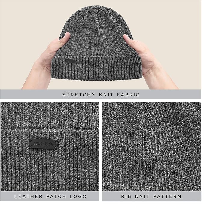 Cole Haan Men's Heritage Rib Cuff Wool Beanie Hat, One Size