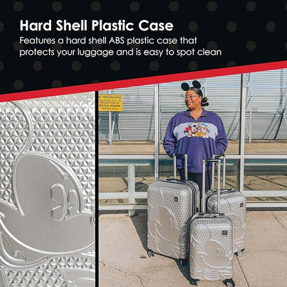 FUL Disney Mickey Mouse 26 Inch Rolling Luggage, Hardshell Suitcase with Spinner Wheels, Silver