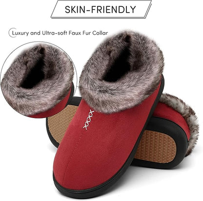 Mishansha Women's House Shoes Memory Foam Suede Moccasin Slippers Winter Warm Fleece Lined Home Shoes with Anti-Skid Rubber Sole