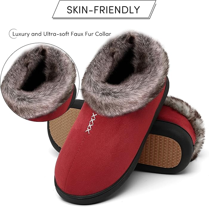 Mishansha Women's House Shoes Memory Foam Suede Moccasin Slippers Winter Warm Fleece Lined Home Shoes with Anti-Skid Rubber Sole
