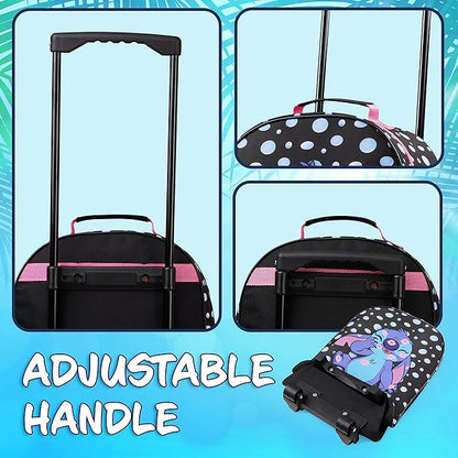 Disney Kids Rolling Luggage 16×11 in, 16‑L Carry‑On Suitcase with Wheels, Foldable Lightweight Travel Bag, Gifts for Kids(Black Stitch)