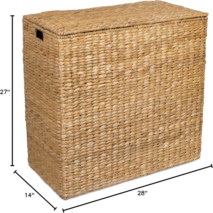 BIRDROCK HOME Oversized Divided Hamper with Liners (Honey) | Made of Natural Woven Seagrass Fiber | Organize Laundry | Cut-Out Handles for Easy Transport | Includes 2 Machine Washable Canvas Liners