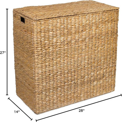 BIRDROCK HOME Oversized Divided Hamper with Liners (Honey) | Made of Natural Woven Seagrass Fiber | Organize Laundry | Cut-Out Handles for Easy Transport | Includes 2 Machine Washable Canvas Liners