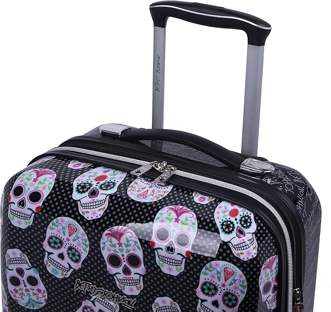 Betsey Johnson 30 Inch Checked Luggage Collection - Expandable Scratch Resistant (ABS + PC) Hardside Suitcase - Designer Lightweight Bag with 8-Rolling Spinner Wheels