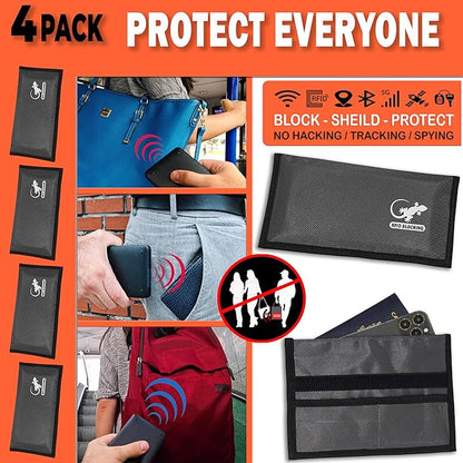 4 Faraday Bag Anti-Tracking GPS RFID Car Key Signal Blocker Wallet Shielding Pouch Protective Case for Cell Phone Car Key FOB, Data Privacy, Electronic Device Security (4 PACK - GRAY)