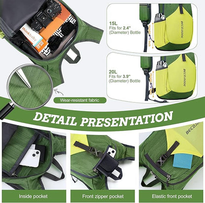 15L Small Hiking Backpack for Men Women Foldable Packable Back Pack Ultralight Hiking Daypack for Travel Camping Outdoor, Olive Green Yellow