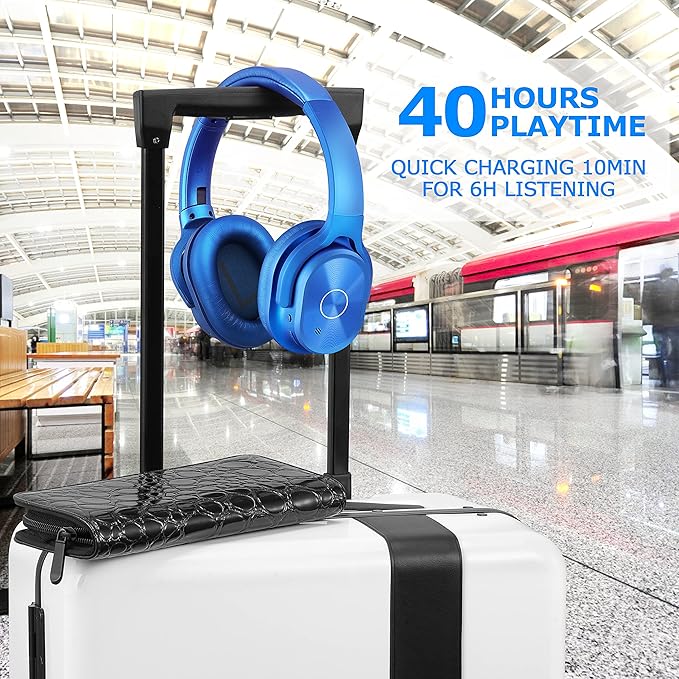 ZIHNIC Active Noise Cancelling Headphones, 40H Playtime Wireless Bluetooth Headset with Deep Bass Hi-Fi Stereo Sound,Over-Ear Headphone,Comfortable Earpads for Travel/Home/Office (Blue)