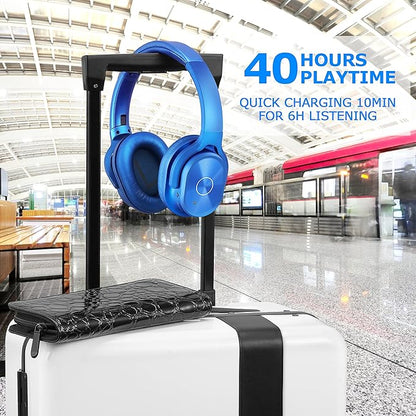 ZIHNIC Active Noise Cancelling Headphones, 40H Playtime Wireless Bluetooth Headset with Deep Bass Hi-Fi Stereo Sound,Over-Ear Headphone,Comfortable Earpads for Travel/Home/Office (Blue)