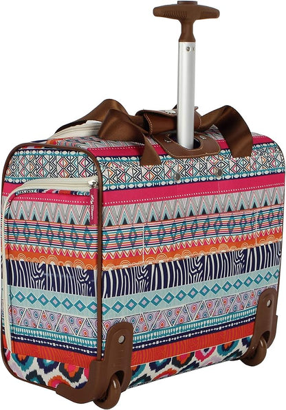 Lily Bloom Designer 15 Inch Carry On - Weekender Overnight Business Travel Luggage - Lightweight 2-Rolling Wheels Suitcase - Under Seat Rolling Bag for Women (One Size, Tribal Stripe)